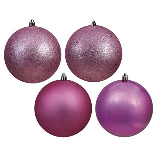 Vickerman 445006-4.75″ Mauve 4 Assorted Finish Ball Christmas Tree Ornament (4 pack) (N591245A)