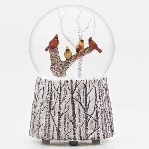 Cardinals on a Branch Musical 5.25 Inch Snow Globe Playing The Tune We Wish You A Merry