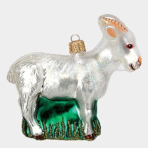 Pinnacle Peak Trading Company White Goat Polish Mouth Blown Glass Christmas Ornament Animal Decoration