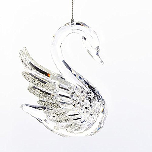 Kurt Adler Acrylic Clear SWAN W/ITH Silver Glittered Wings Ornament