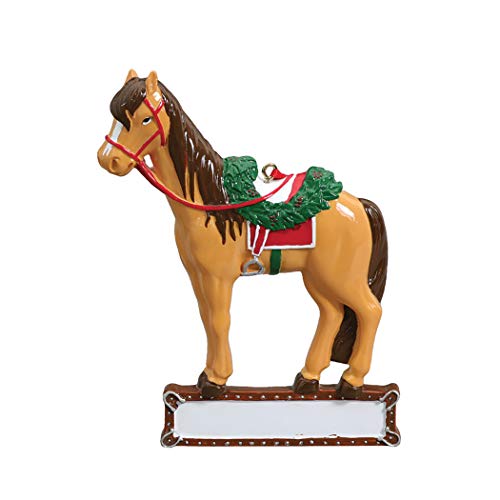Personalized Saddled Horse Christmas Tree Ornament 2019 – Beautiful Jockey Wreath Trail Lesson Teacher Race Sport Active Equidae Wood Barrel Ranch Brown Gold Farm First Year – Free Customization
