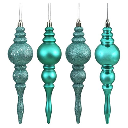 Vickerman 443217-7″ Teal 4 Assorted Finish Finial Christmas Tree Ornament (8 pack) (N500242)